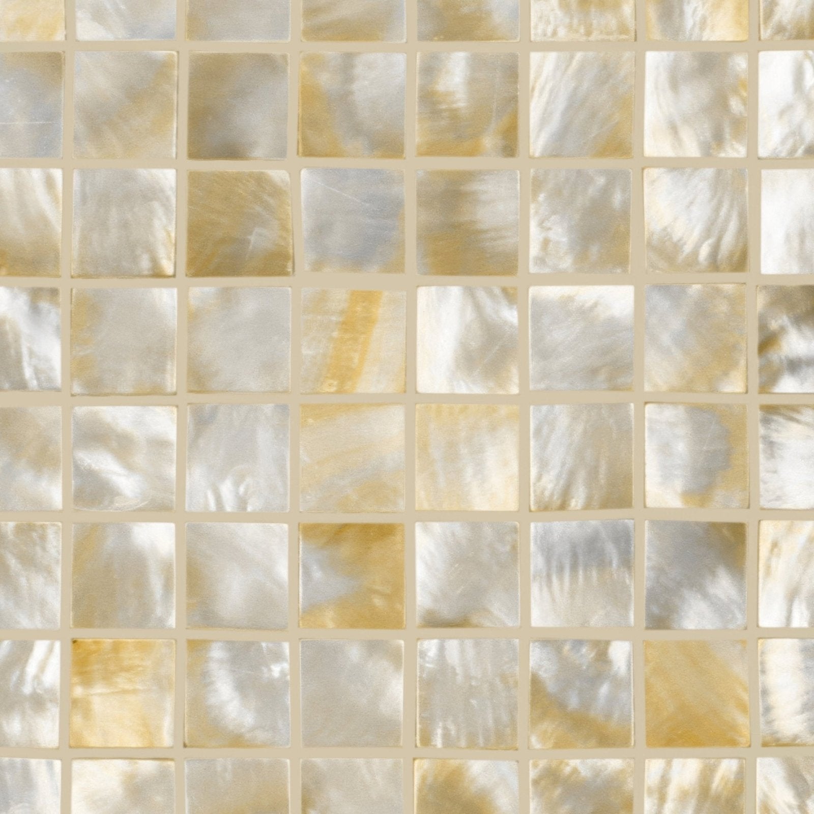 Golden promise 25mm square beige and cream mosaic tile with lustrous iridescent finish for decorative use