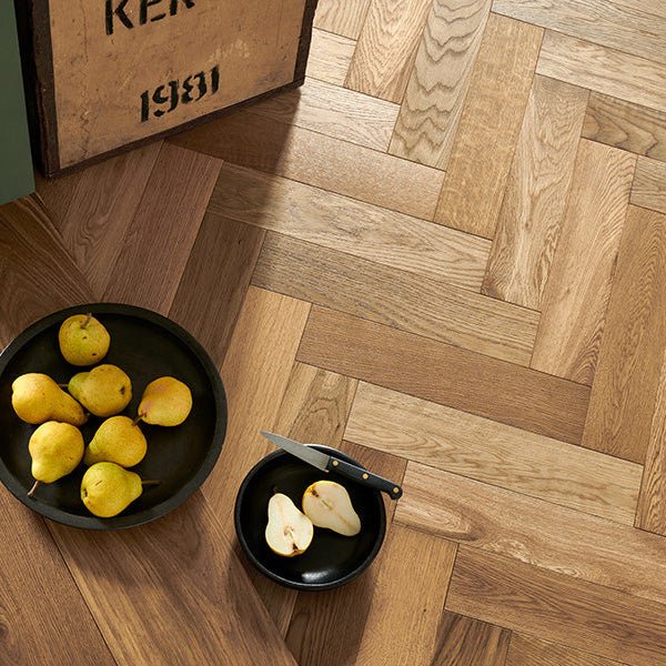 Goodrich smoked oak black ceramic bowl filled with yellow pears showcasing smoky oak finish and elegant design