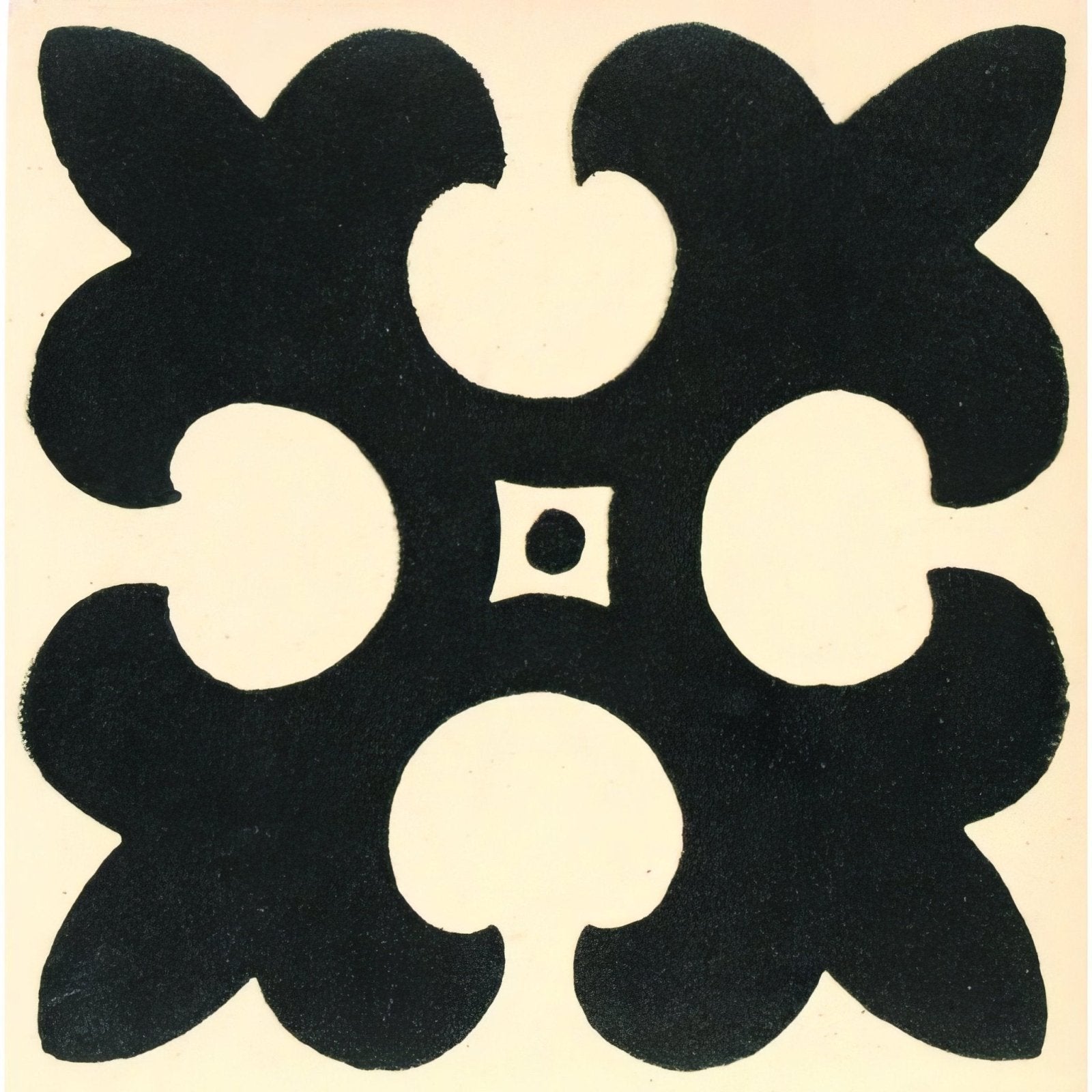 Black quatrefoil tile gordon black on dover white with cream cutouts and a central square detail