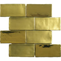 Grace 30 x 30cm gold-colored rectangular ceramic mosaic tiles with a brushed metallic finish and subtle tone variations