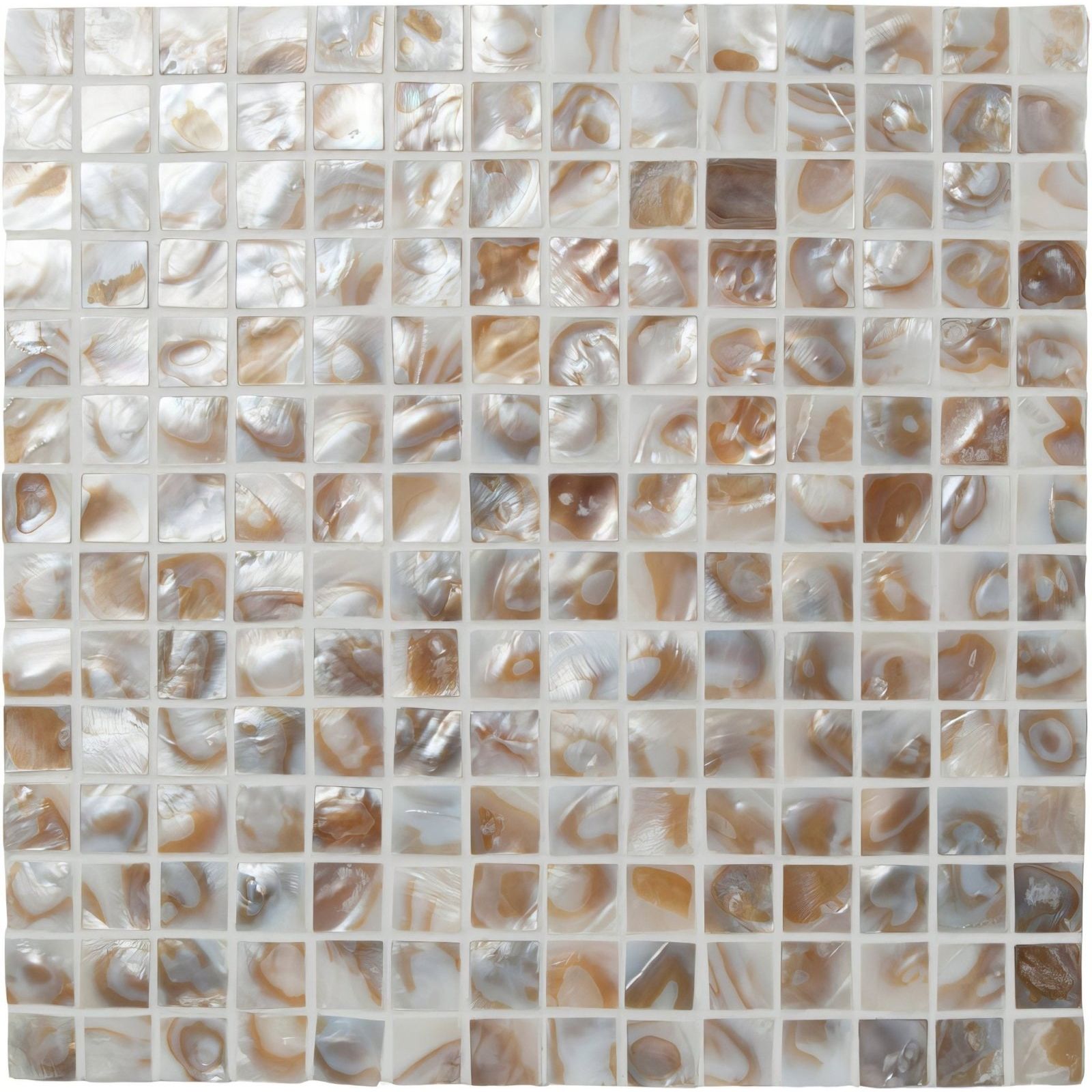 Grace Shell Mosaic square panel with iridescent mother-of-pearl pieces in white cream and soft brown shades