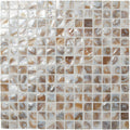 Grace Shell Mosaic square panel with iridescent mother-of-pearl pieces in white cream and soft brown shades