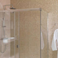 Gravity Aluminium Arrow Gold Mosaic gold chevron aluminium mosaic with a frameless glass shower enclosure
