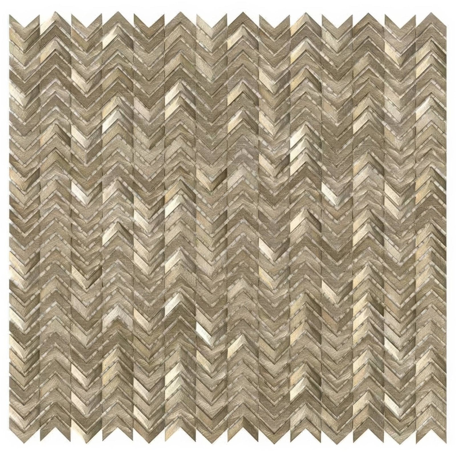 Gravity aluminium arrow gold mosaic tile with gray and beige chevron pattern and textured stone-like finish