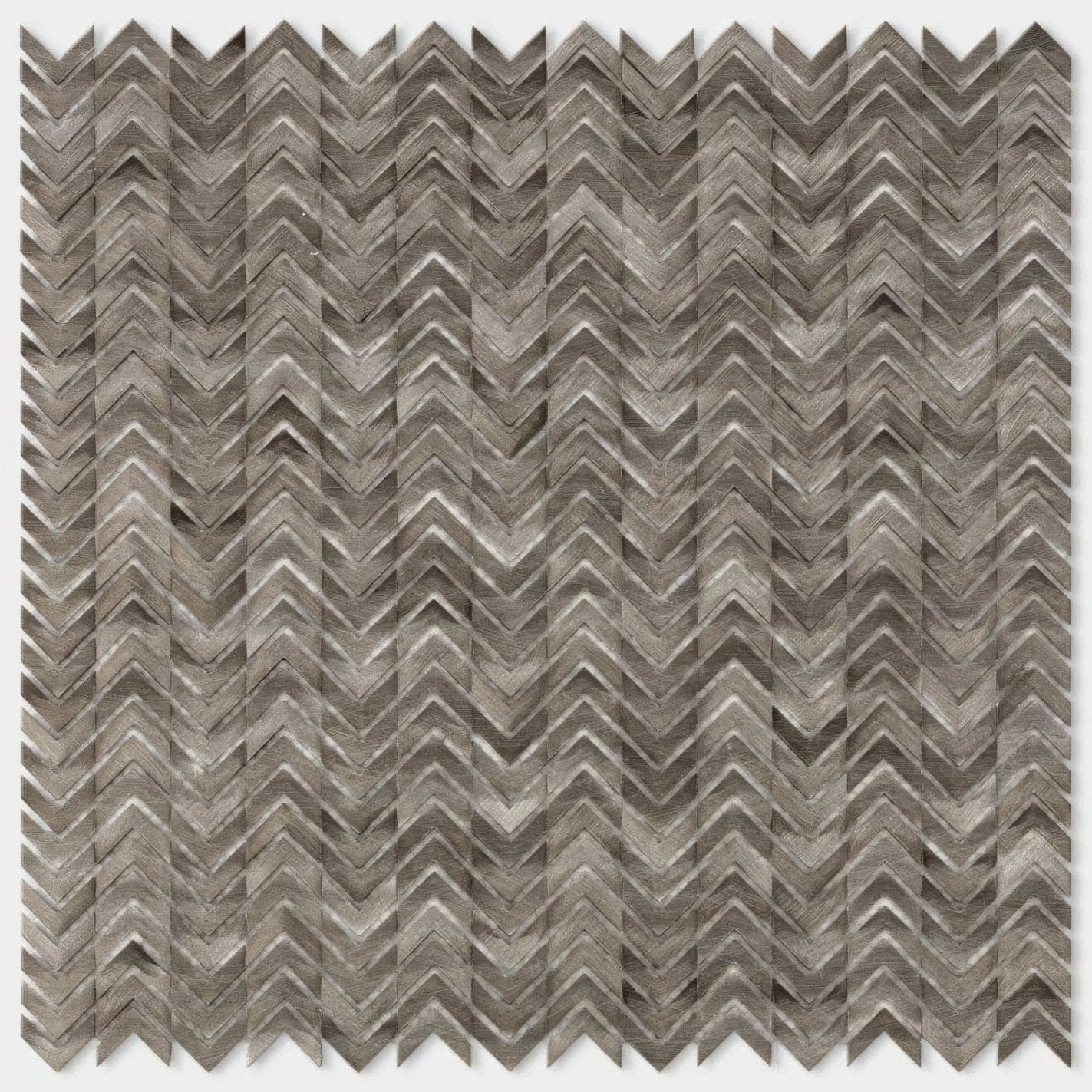 Gray chevron-patterned gravity aluminium arrow metal mosaic tile with textured wood-grain finish