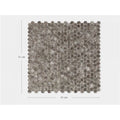 Gravity aluminium hexagon metal mosaic tile with metallic silver hexagonal pieces and subtle wood grain texture, 31 cm square