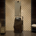 Gravity Aluminium Shell Gold Mosaic gold fish-scale aluminium mosaic with a black geometric sink