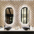 Gravity Aluminium Shell Gold Mosaic gold fish-scale aluminium mosaic with two matte black vessel sinks