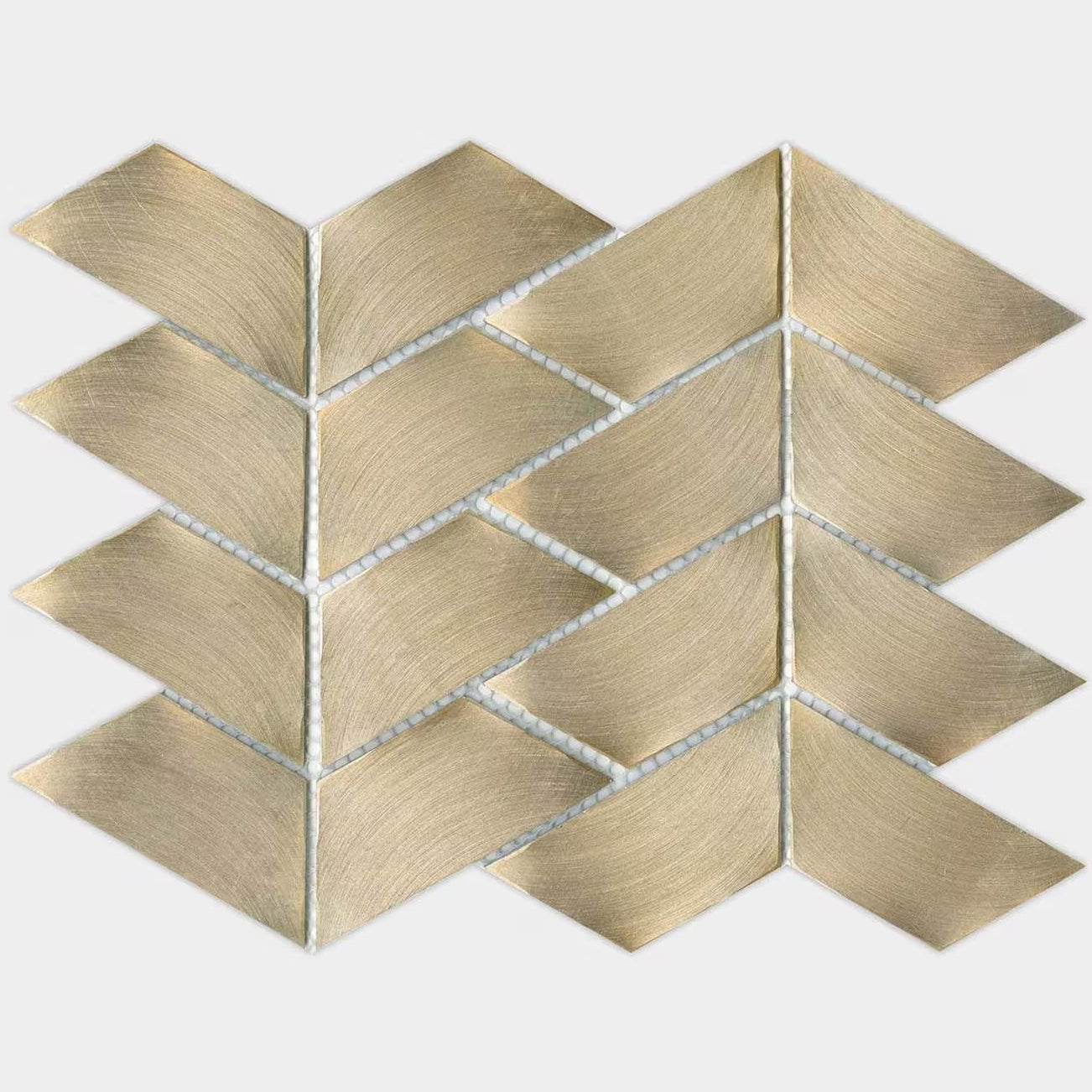 Gravity aluminium trace gold mosaic showing gold-toned metallic brushed finish tiles in an interlocking chevron pattern