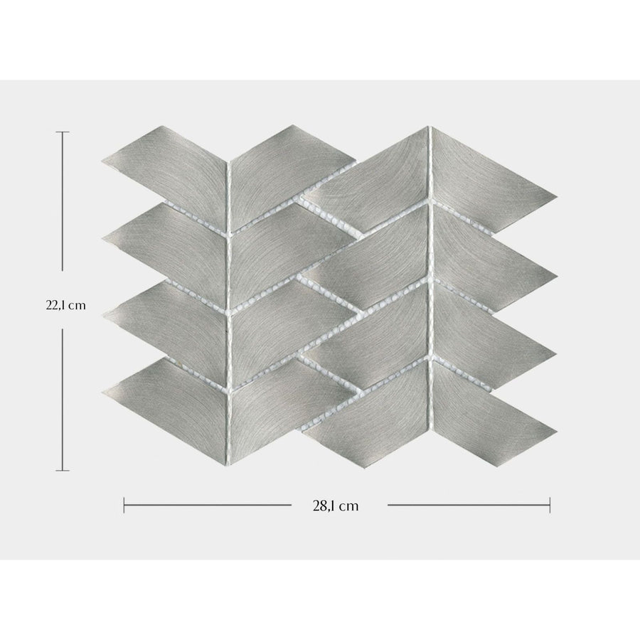 Silver metallic chevron-patterned gravity aluminium trace metal mosaic tile panel for modern decorative use