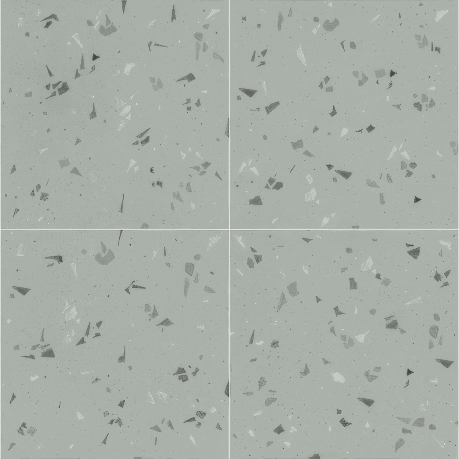 Gray fragment 20x20cm terrazzo tile with gray base and speckled dark and light stone fragments pattern