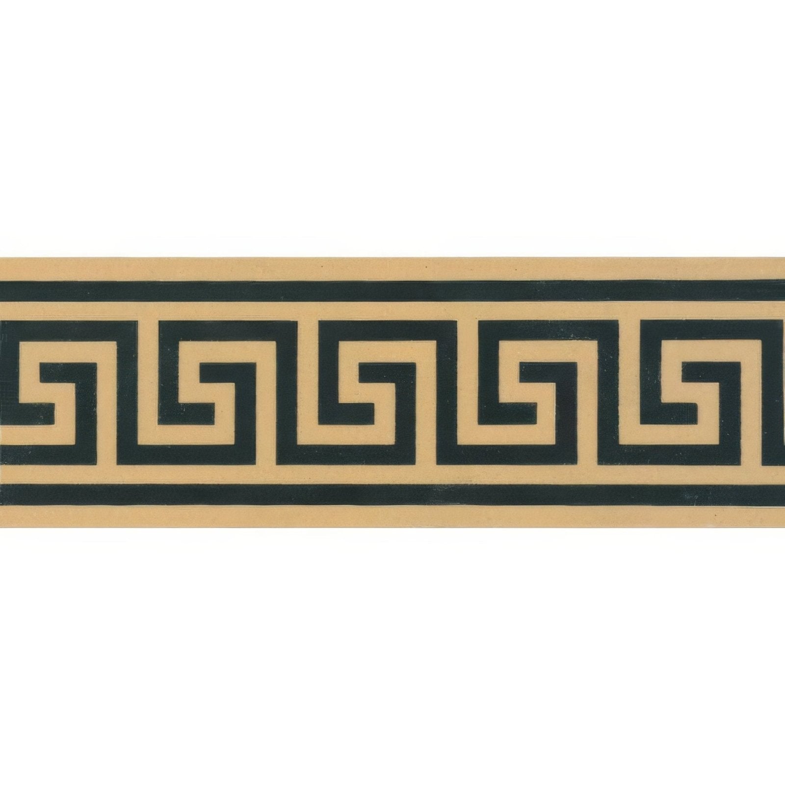 Black and beige greek key pattern border trim on buff fabric for decorative edging and design accents