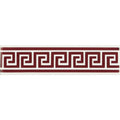 A rectangular ceramic tile with a bold red greek key pattern on a brilliant white background