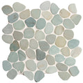 Green balihai pebble mosaics featuring smooth rounded pebble tiles in soft gray and muted blue shades