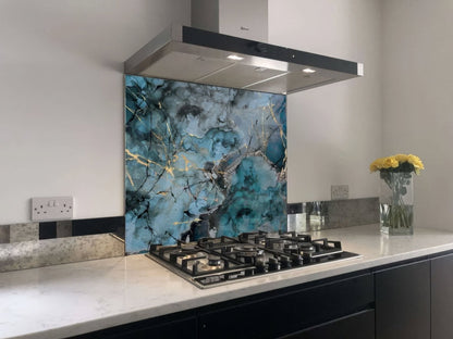 Grey Blue Gold Fluid Marble Shower Panel