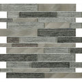 Grey Glass & Metal Mix Offset Linear Mosaic – close-up detail