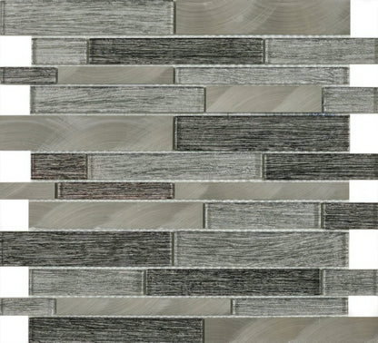 Grey Glass & Metal Mix Offset Linear Mosaic