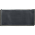 A sleek rectangular grey half tile made of ceramic with a glossy dark gray finish and softly rounded edges