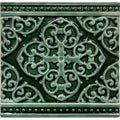 A square glossy green ceramic tile with an intricate raised quatrefoil design and beaded borders grosvenor jade breeze on victorian green