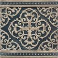 Dark blue ceramic wall tile with cream ornate scrollwork and beaded border grosvenor palladian beige on ascot blue