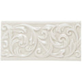 White ceramic tile hadleigh buckingham with raised ornate scrollwork design for decorative wall use