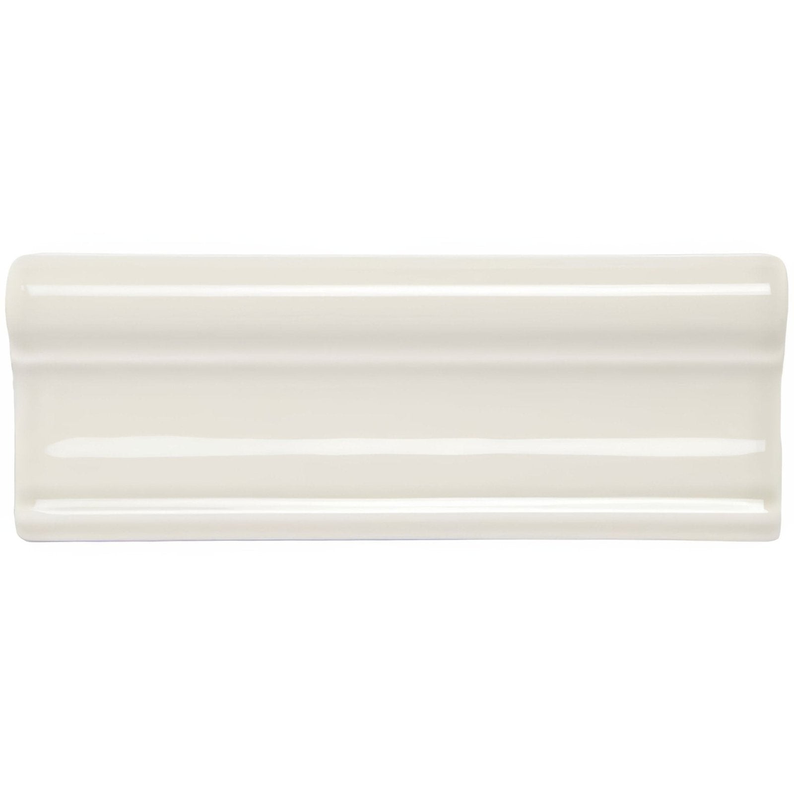 Cream-colored ceramic Hadleigh Hampton tile with a glossy finish and subtle raised ridges along its length