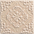Beige ceramic tile hadleigh highgrove with raised ornate floral and scrollwork design for decorative use