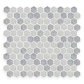 Hampton Bays hexagon mosaic tile in light and dark gray tones with subtle concrete texture for wall or floor use