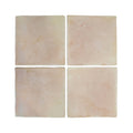 Set of four handmade classic terracotta square tiles 20 x 20cm in light beige stone with subtle veining and matte finish
