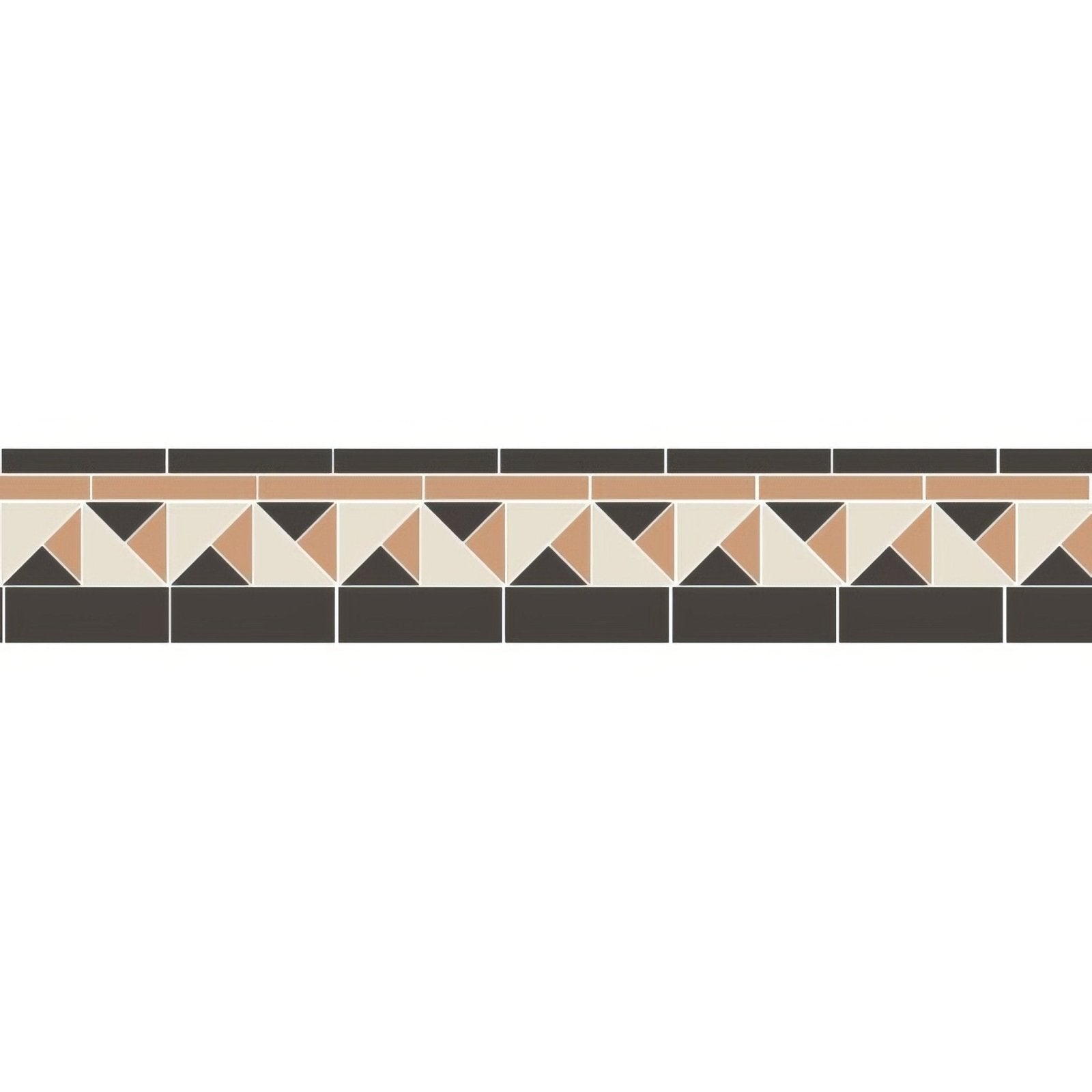Hardy Black and Old London geometric mosaic tile border with alternating dark gray beige and tan triangular patterns