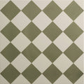 Olive green and off-white diamond patterned ceramic floor tile harlequin small green on chalk design