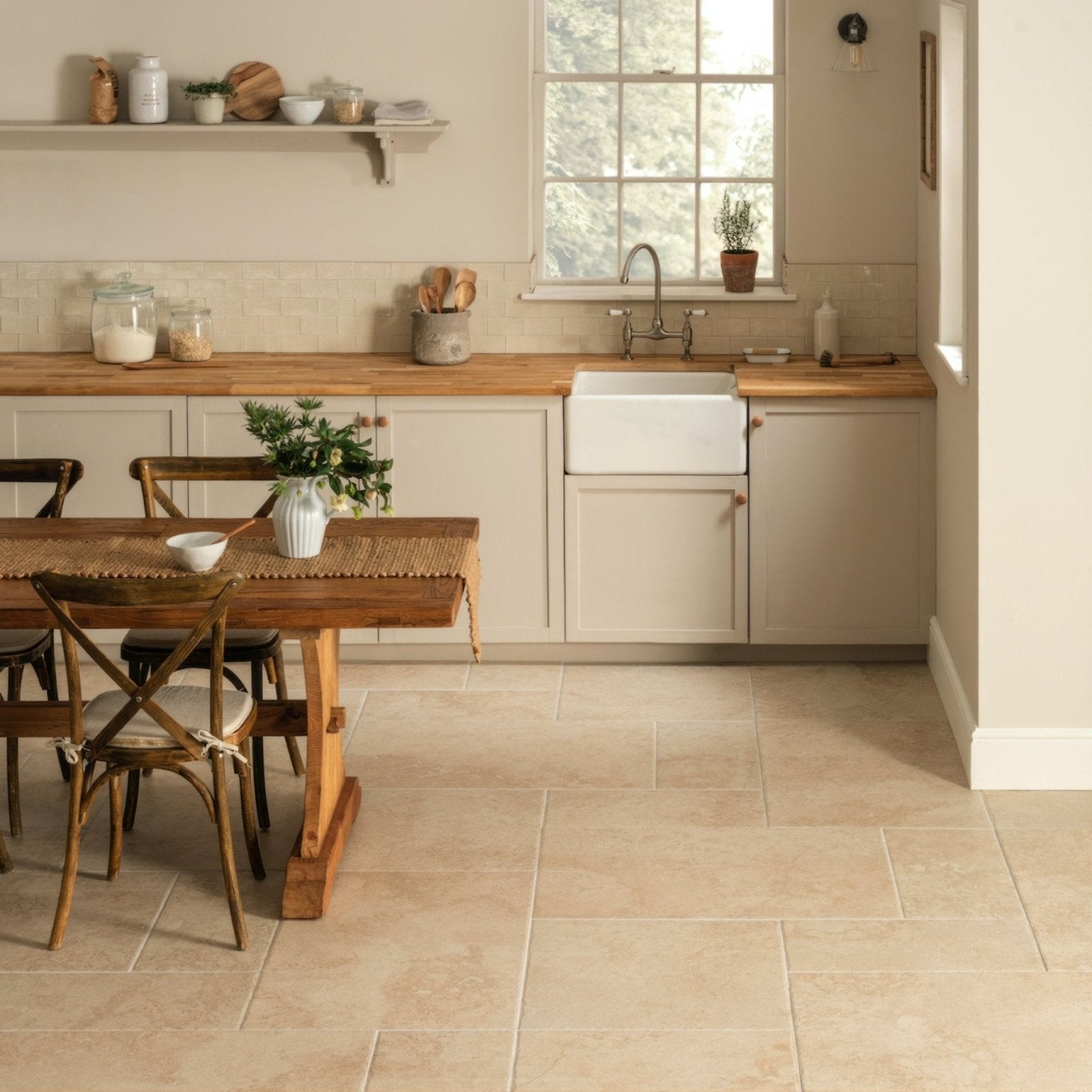 Beige rectangular hartland abbey floor tiles 900 x 600mm with subtle natural stone texture