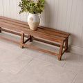 Hartland chapel wooden bench with warm brown finish and simple sturdy construction 900 by 600 millimeters