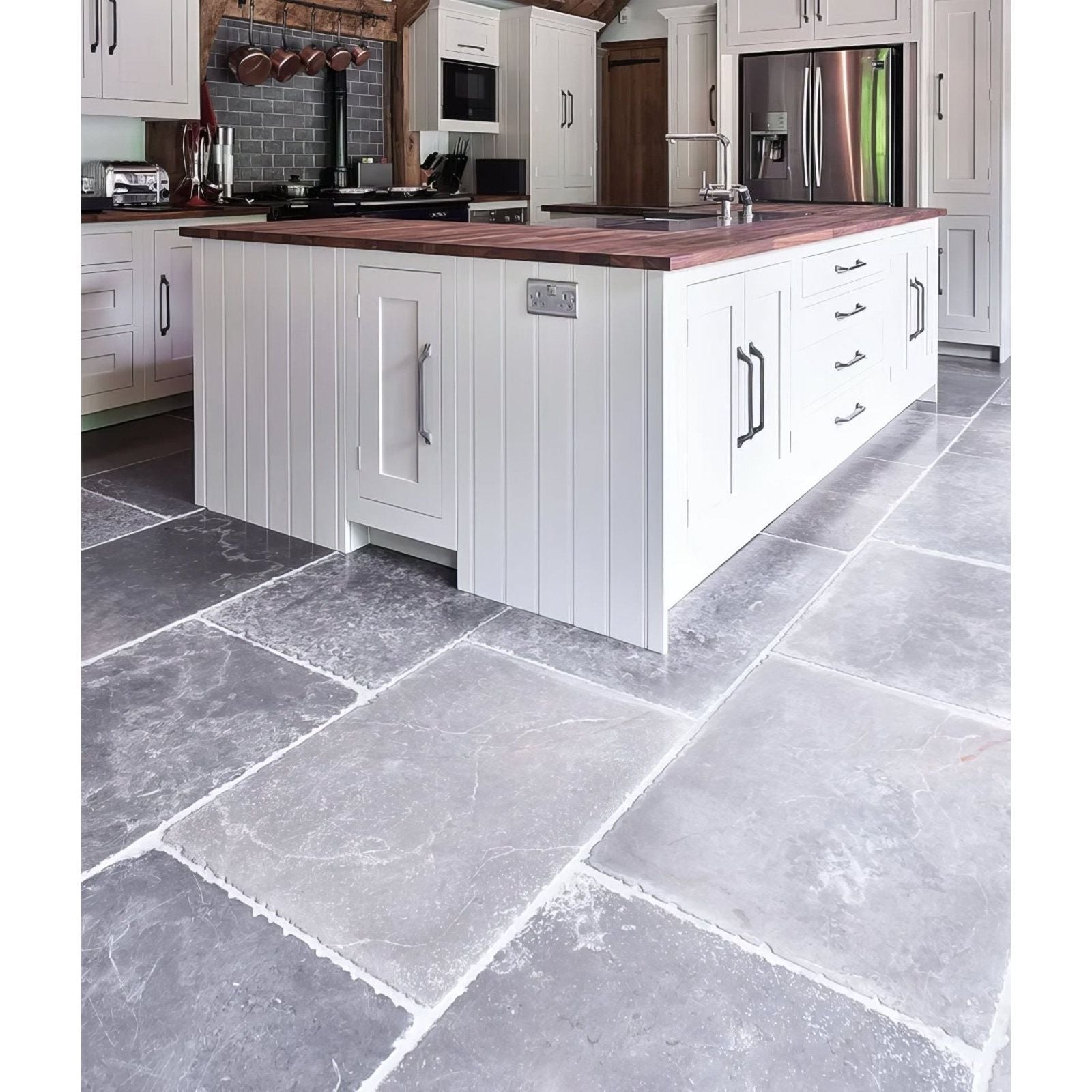 Hazlebury Limestone Seasoned Finish in a kitchen setting