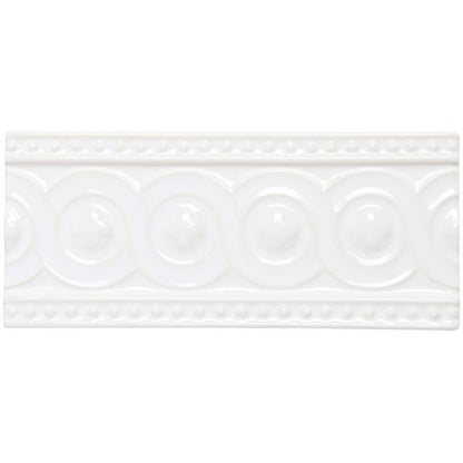 Baroque moulding helmingham white ceramic tile with glossy finish and raised circular medallions with beaded edges
