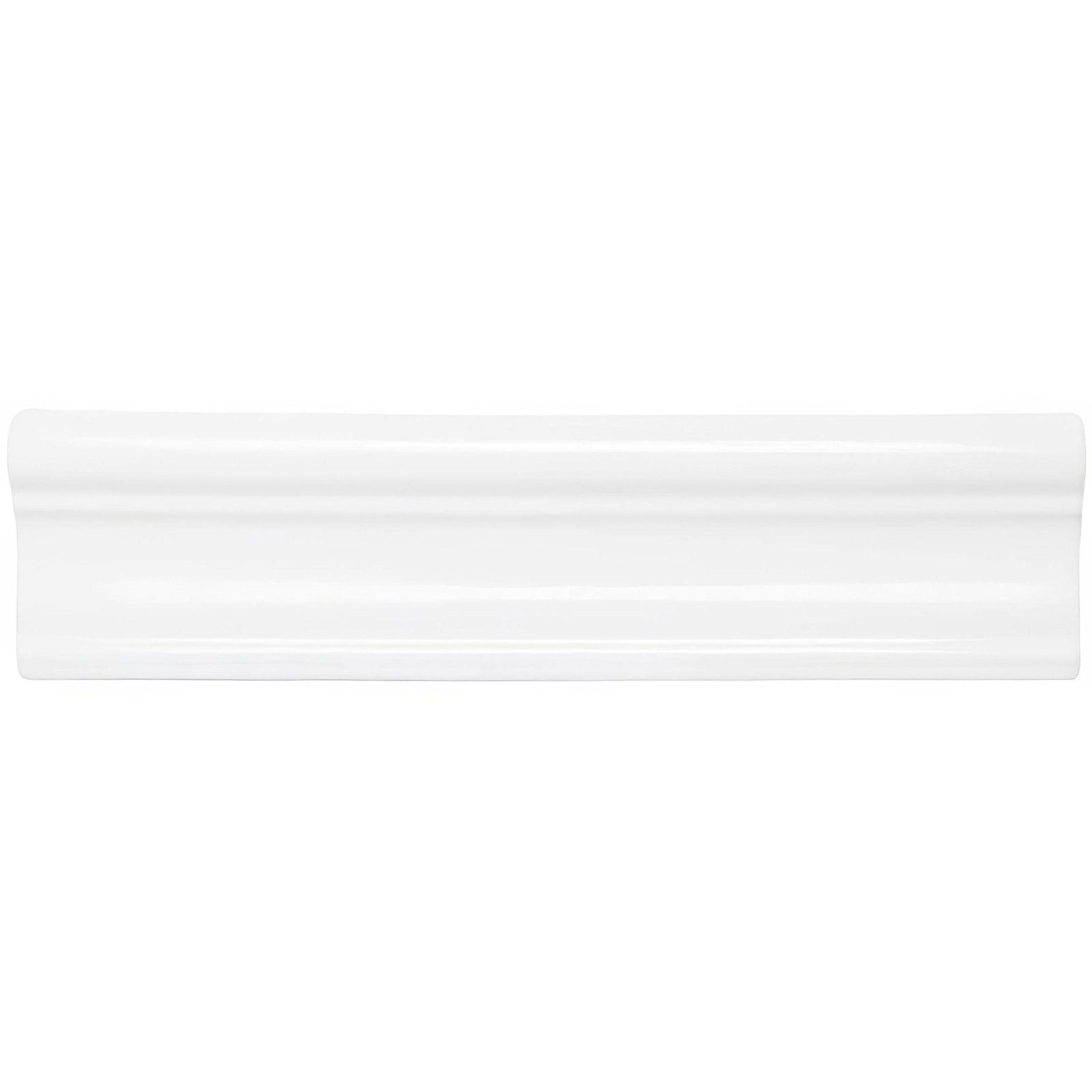 Helmingham Clarence white glossy ceramic tile with smooth curved profile and subtle horizontal ridges