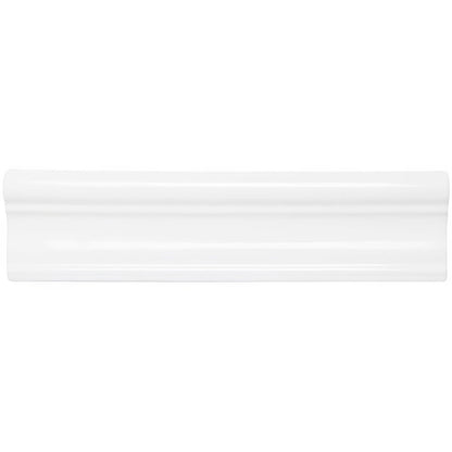 Helmingham Clarence white glossy ceramic tile with smooth curved profile and subtle horizontal ridges