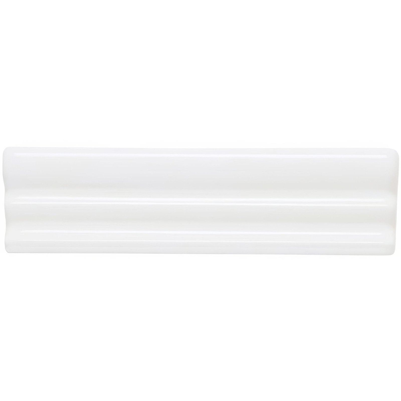 Helmingham Kensington white ceramic tile with a glossy finish and three parallel raised ridges for wall decor
