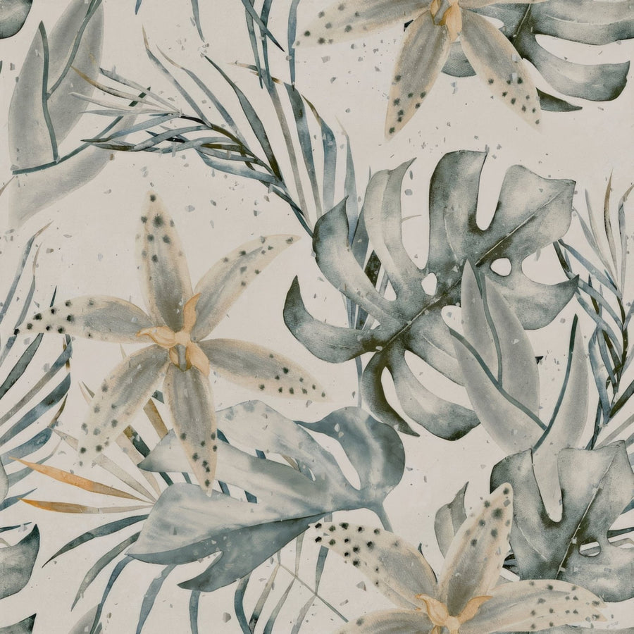 Helsinki 1841 Blanco Decor Garden porcelain tiles with a watercolour tropical foliage pattern