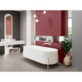 Helsinki 1841 Gris grey porcelain floor tiles with a white freestanding bathtub