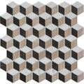Herald marble mosaic tile featuring black white and beige marble with a 3d cube pattern design