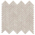 Beige herringbone mystic beige mosaic tile with textured stone-like finish and herringbone pattern