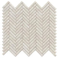 Light gray textured stone mosaic tiles in a herringbone pattern for herringbone nantes caliza mosaic product