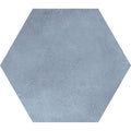 Hexagon blue plain tile featuring hexagonal blue-gray concrete-effect design ideal for modern flooring and walls