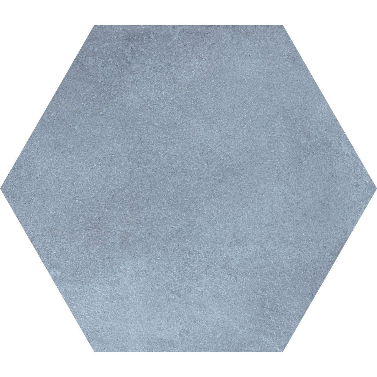 Hexagon blue plain tile featuring hexagonal blue-gray concrete-effect design ideal for modern flooring and walls