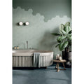 Modern freestanding hexagon green plain bathtub with ribbed off-white exterior and sleek chrome faucet
