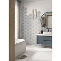 Hexagon grey framed wall tiles with gray hexagonal shape and subtle white outline pattern for interior decor