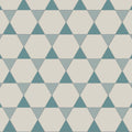 Geometric patterned wallpaper hexham dover white grey and blue with interlocking hexagons and triangles in teal shades