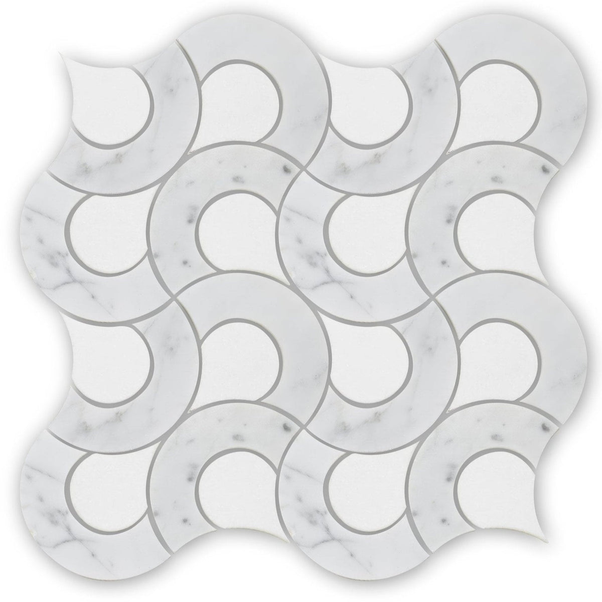 White marble mosaic tile high society marble guggenheim with flowing interlocking circular pattern