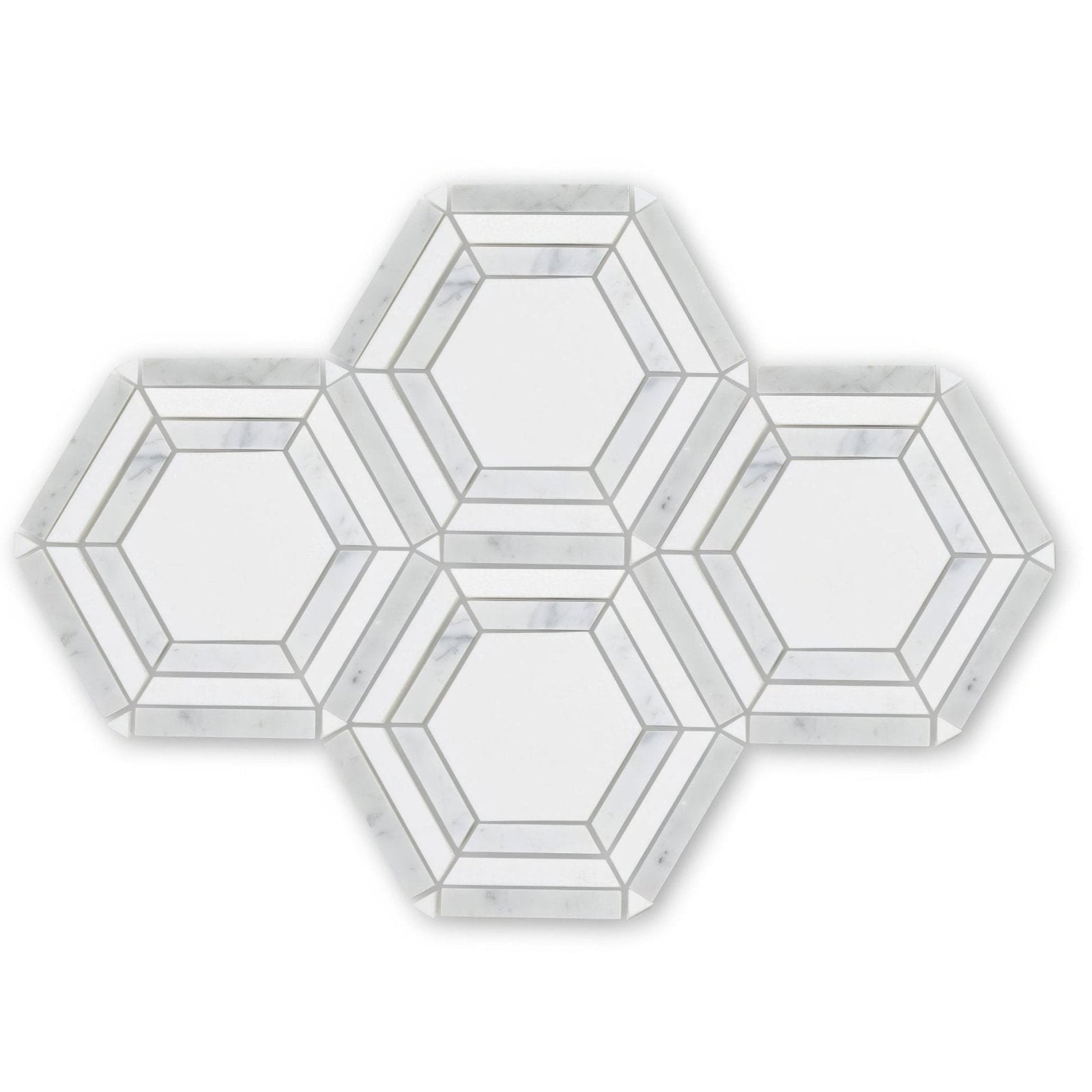 High Society Marble Rockefeller white marble hexagonal mirror mosaic tile with glossy polished finish for wall decor